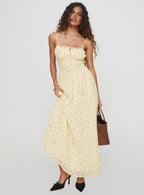 Women's Pearle Shirred Maxi Dress Cream Floral — Dress