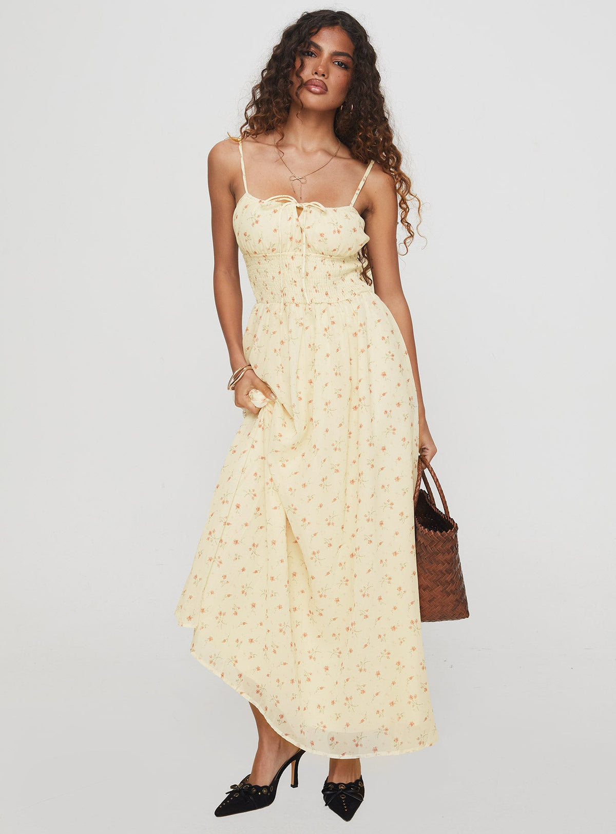 Women's Pearle Shirred Maxi Dress Cream Floral — Dress