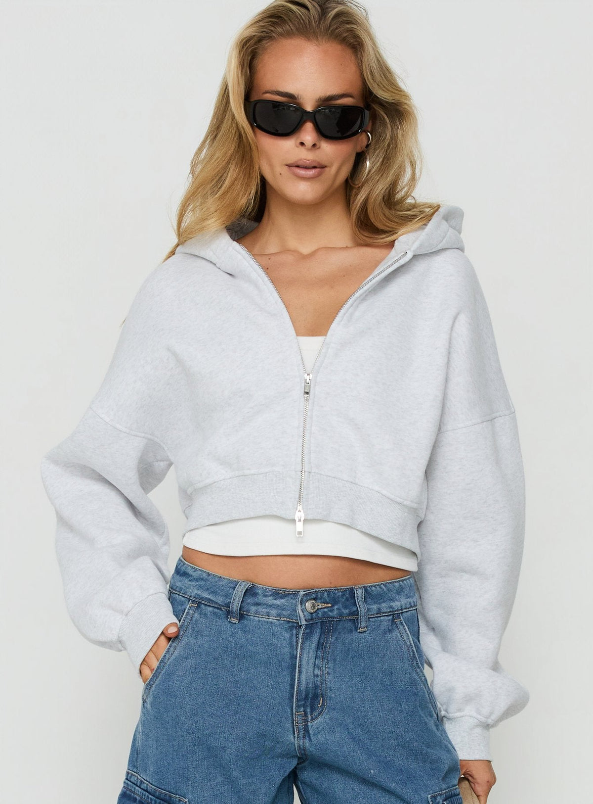Women's Zellah Double Ended Zipper Hoodie Grey Marle — Sweater