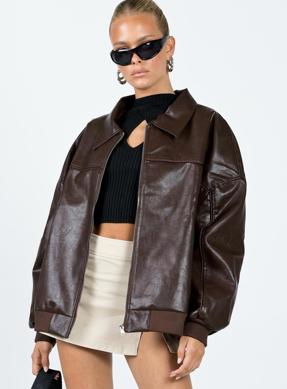 Women's Goldsmith Faux Leather Bomber Jacket Brown