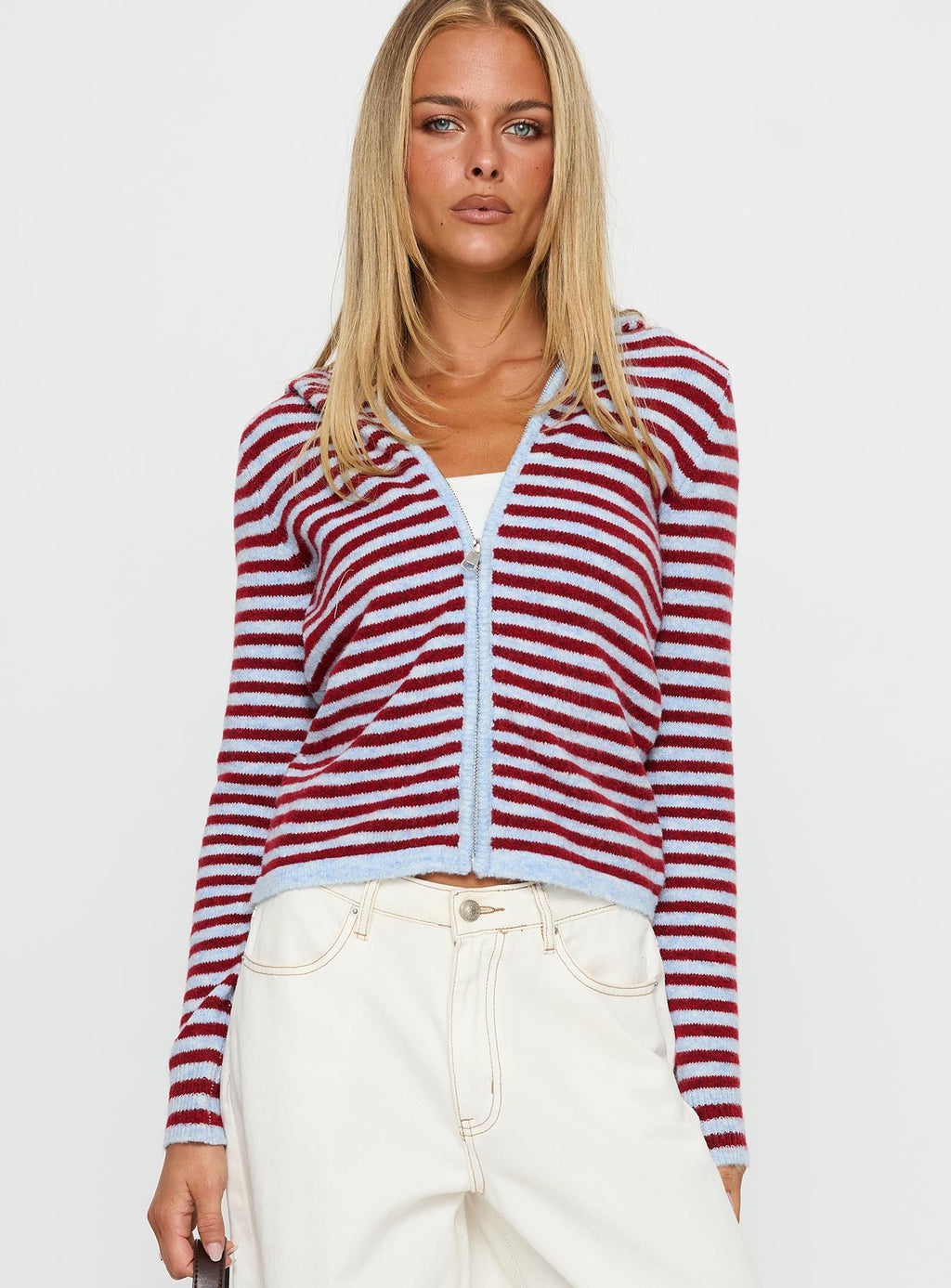 Women's Superstars Zip Through Hoodie Blue / Red Stripe — Sweater
