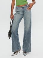Women's Slow Ride Mid Rise Bootleg Belted Jeans Light Blue