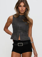 Women's Spike Zip Front Denim Top Grey