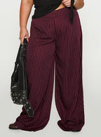 Women's Lorenne Mid Rise Pant Burgundy Pinstripe Curve