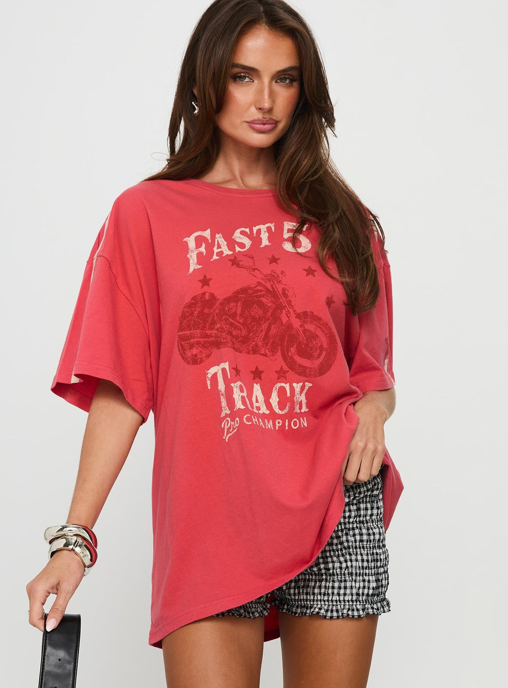 Women's Fast Track Oversized Graphic Top Red