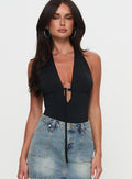 Women's Two Summers Plunge Neck Bodysuit Black