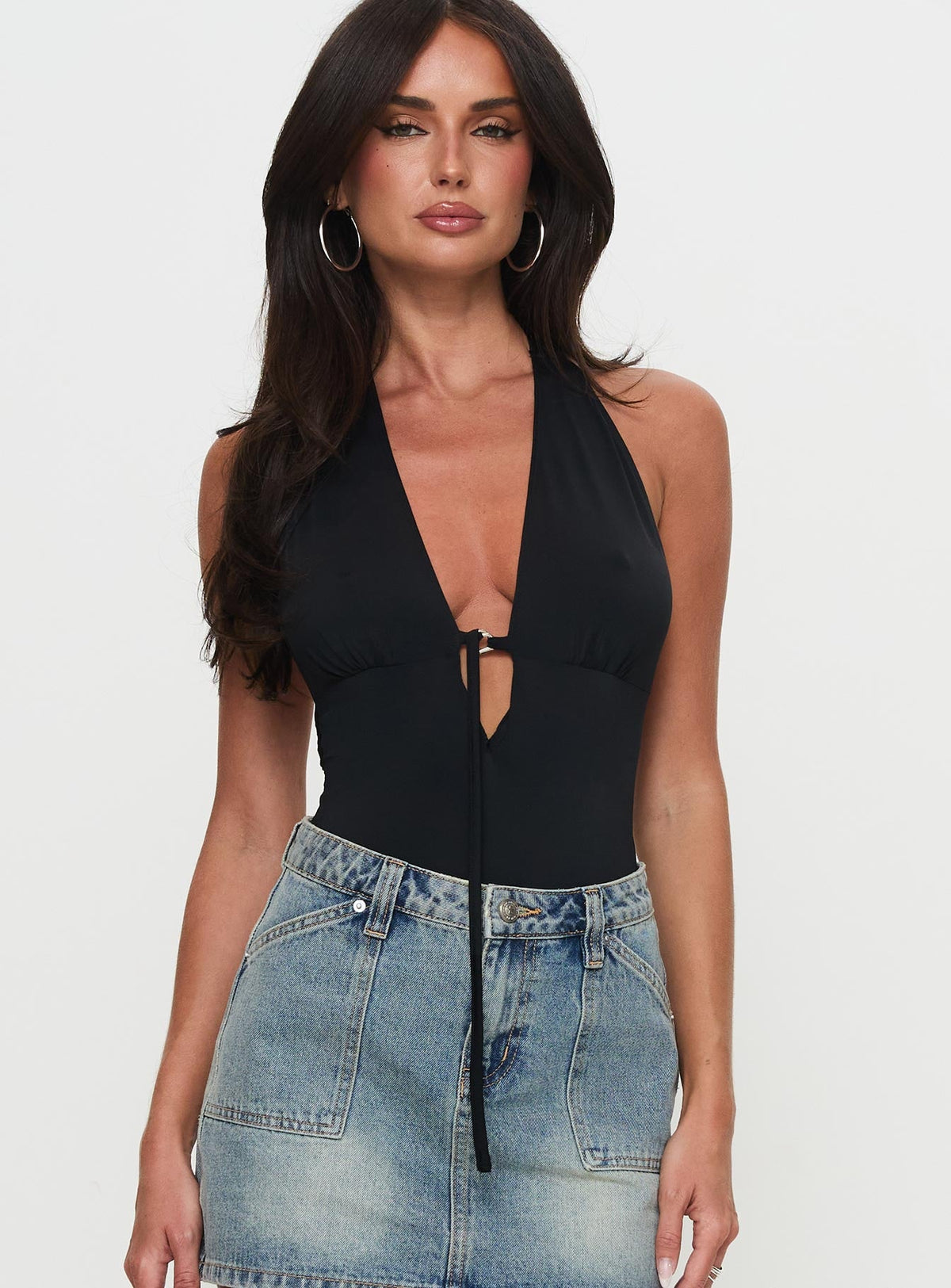 Women's Two Summers Plunge Neck Bodysuit Black