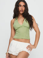 Women's Whimsy Halter Top Sage Gingham