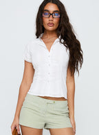 Women's Tyrin Lace Trim Short Sleeve Shirt White — Top