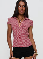 Women's Arianwyn Short Sleeve Shirt Red Check — Top