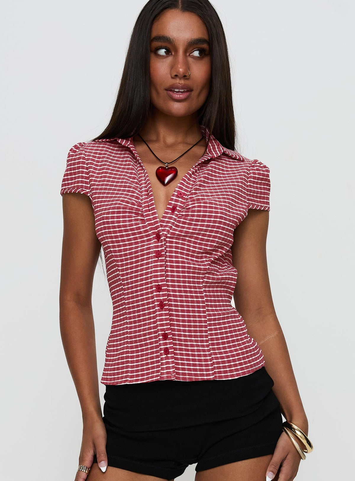 Women's Arianwyn Short Sleeve Shirt Red Check — Top