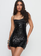 Women's Alishia Satin Sequin Corset Mini Dress Black — Dress