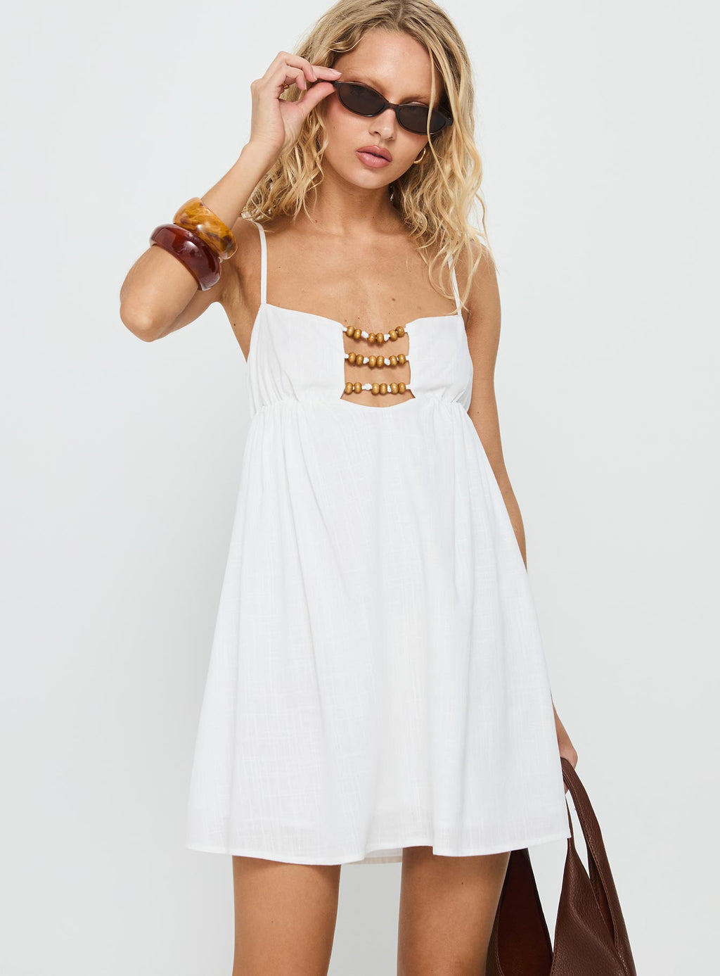 Women's Beabado Beaded Mini Dress White — Dress