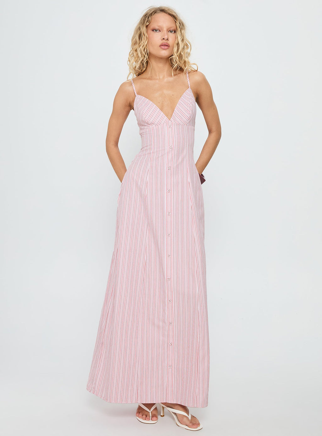 Women's Samiyah Button Down Maxi Dress Red Stripe — Dress