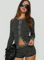 Women's Lauraine Cardigan Grey / Black Stripe — Sweater