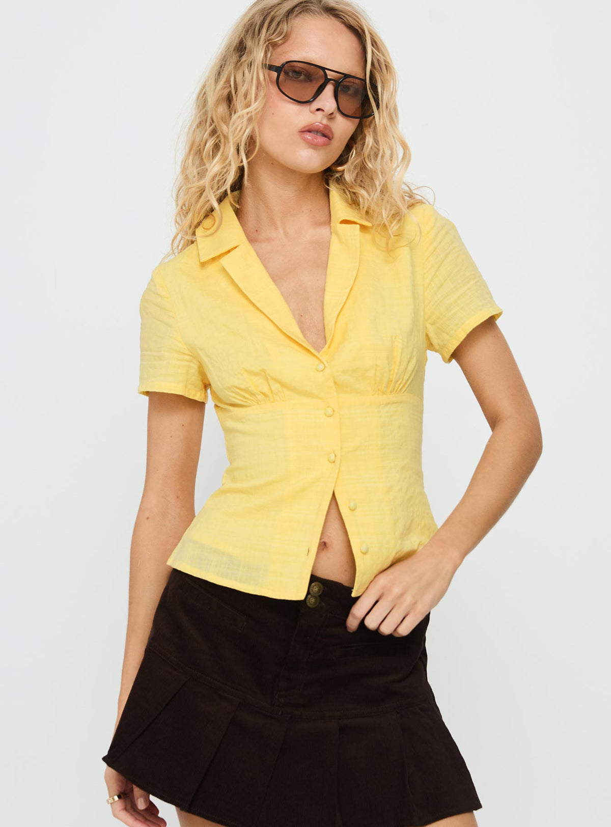 Women's Delyla Button Up Top Yellow