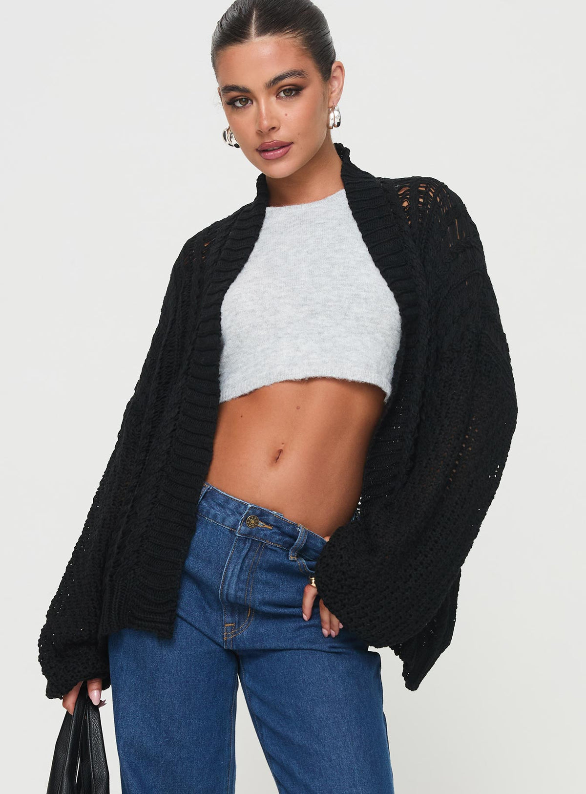 Women's Abner Cable Cardigan Black — Sweater