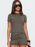Women's Settle Down Baby Tee Black / Beige Stripe