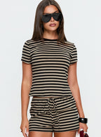 Women's Settle Down Baby Tee Black / Beige Stripe