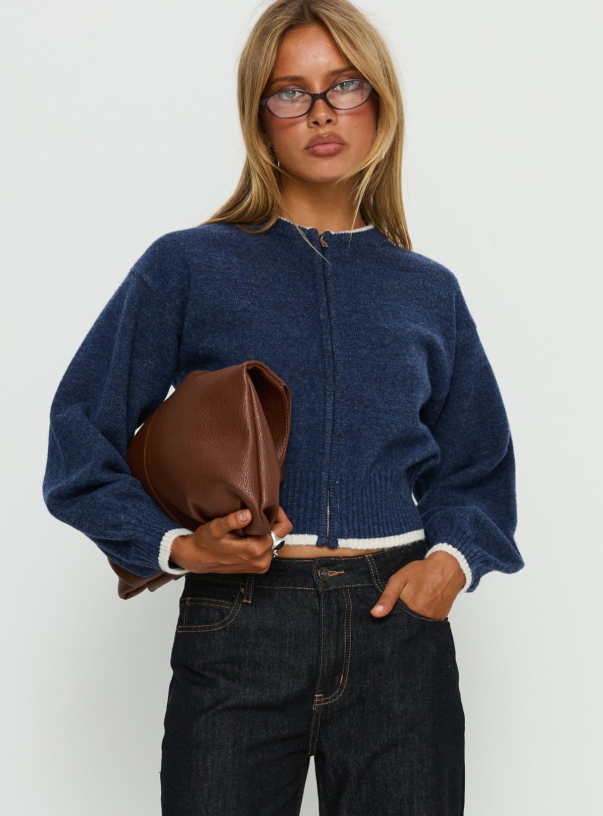 Women's Amandi Zip Through Knit Jumper Navy / Cream — Sweater