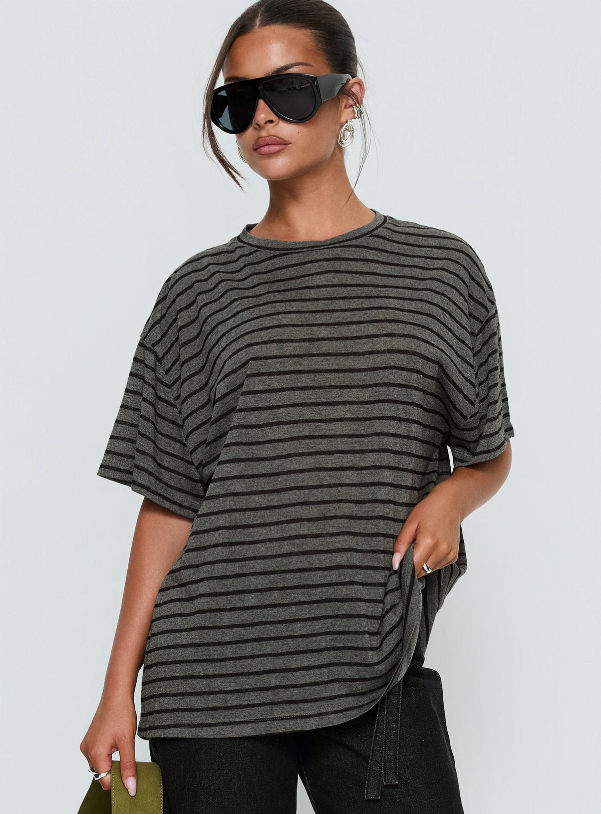 Women's Zaydee Oversized Tee Grey / Black Stripe