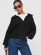 Women's Bella Notched Neck Sweater Black