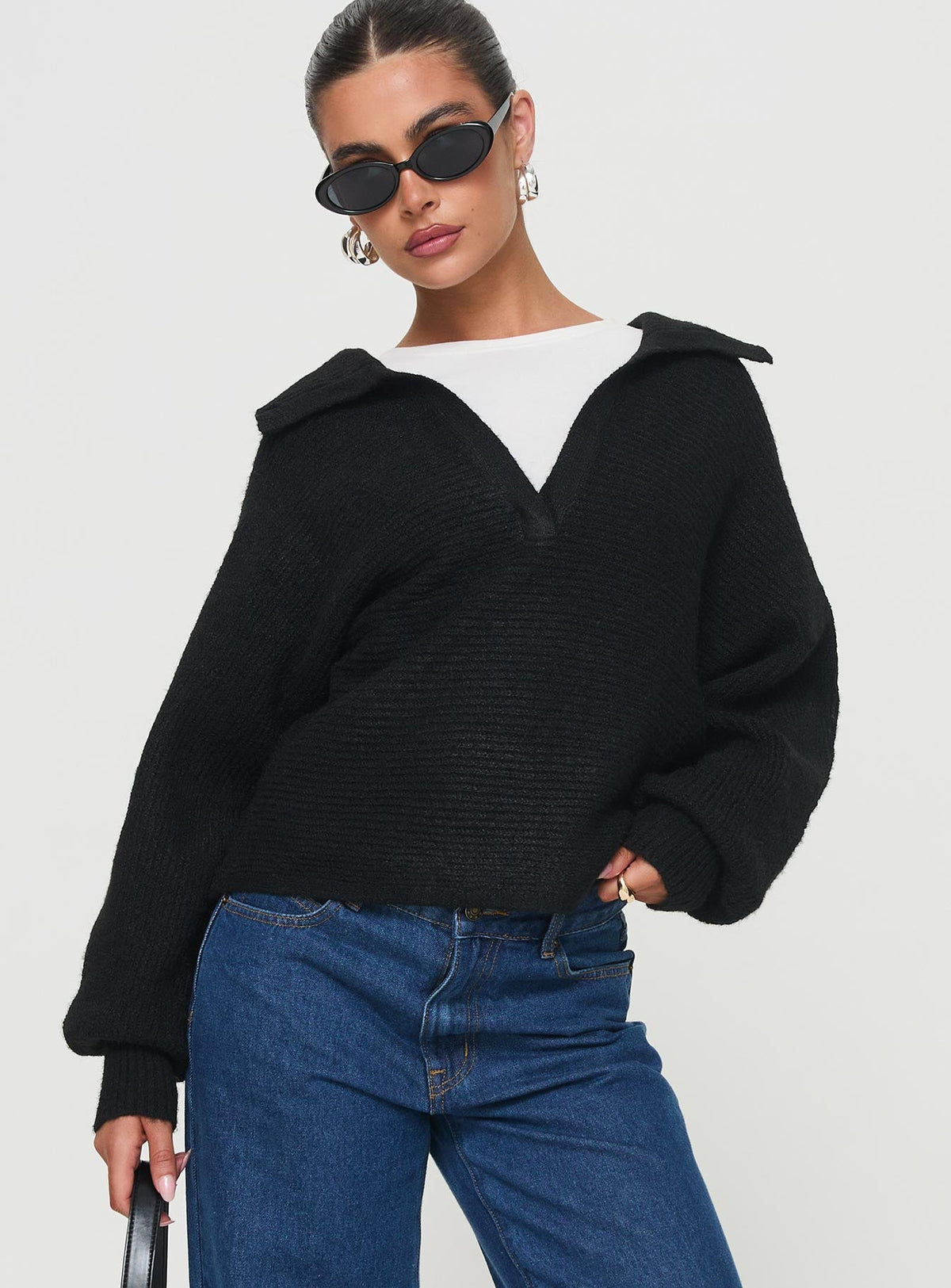 Women's Bella Notched Neck Sweater Black