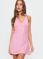 Women's Stassia Halter Mini Dress Pink Stripe — Dress