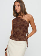 Women's Addysin One Shoulder Top Brown Paisley