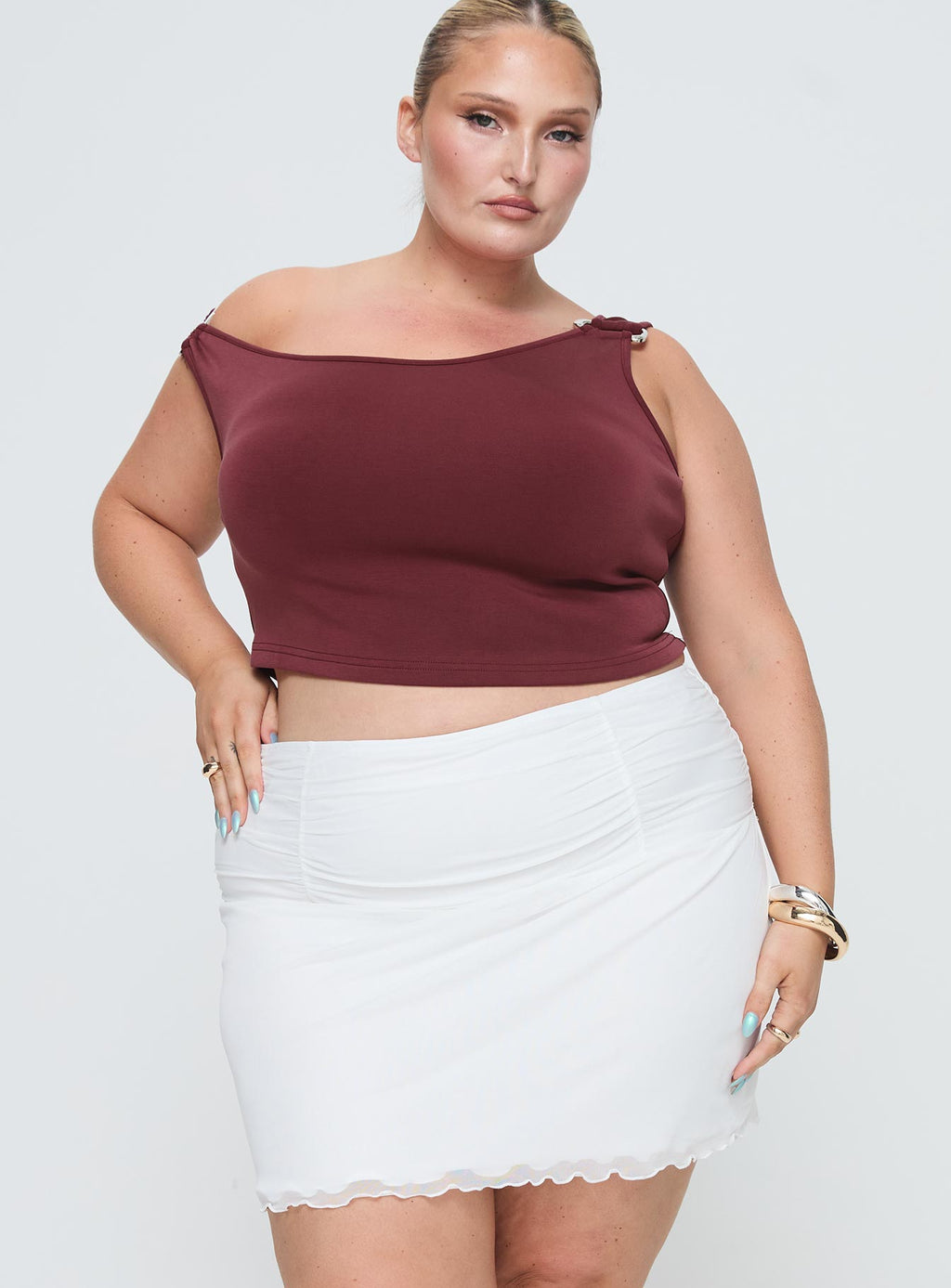 Women's Meredith Ruched Mini Skirt White Curve