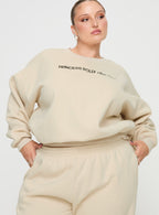 Women's Crew Neck Sweatshirt Block / Cursive Text Stone Curve — Sweater