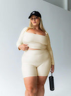 Women's Power Activewear Rib Shorts Latte Curve