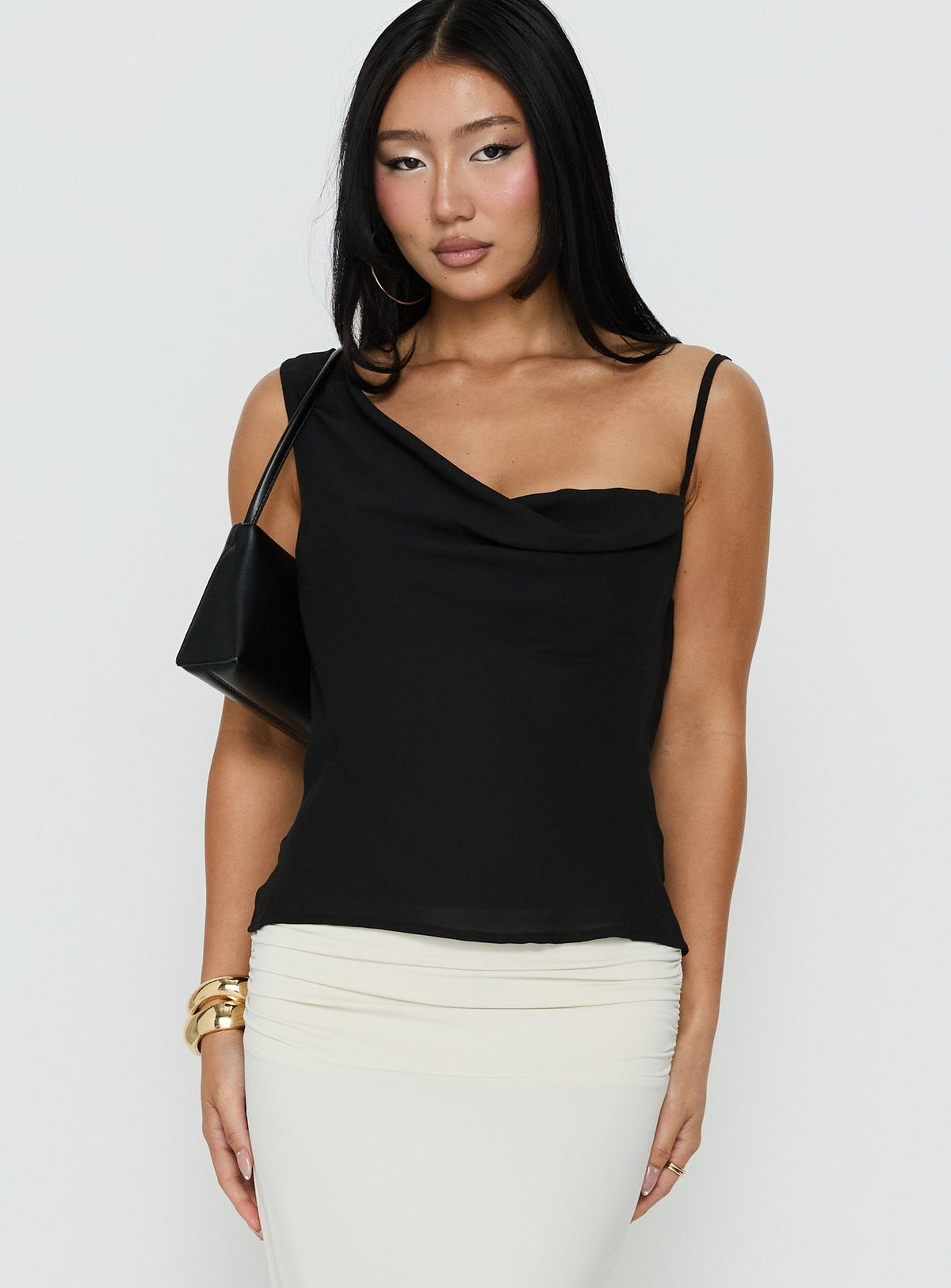 Women's Winding Roads Layered Asymmetrical Top Black