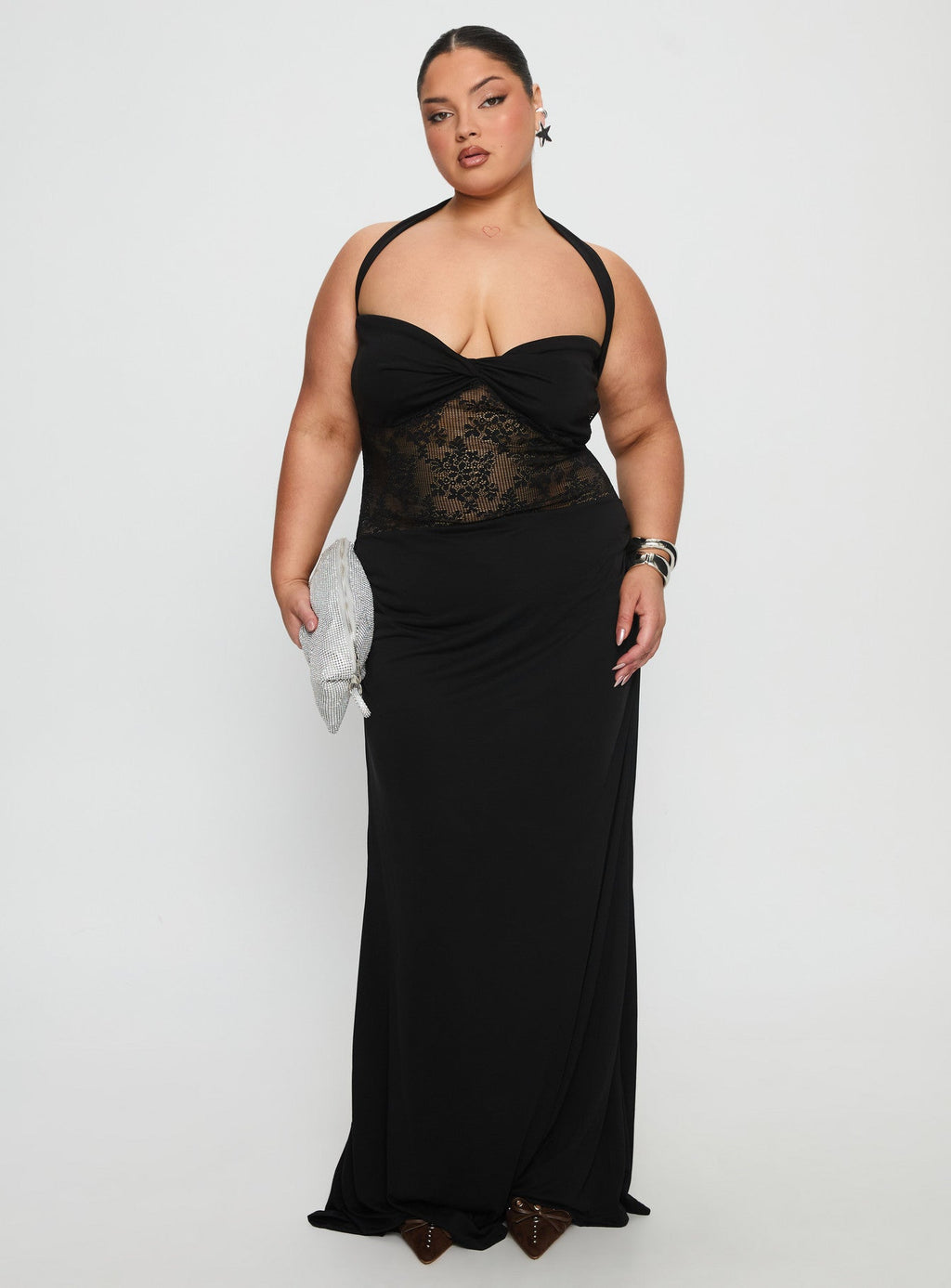 Women's Adalyne Lace Halter Maxi Dress Black Curve — Dress