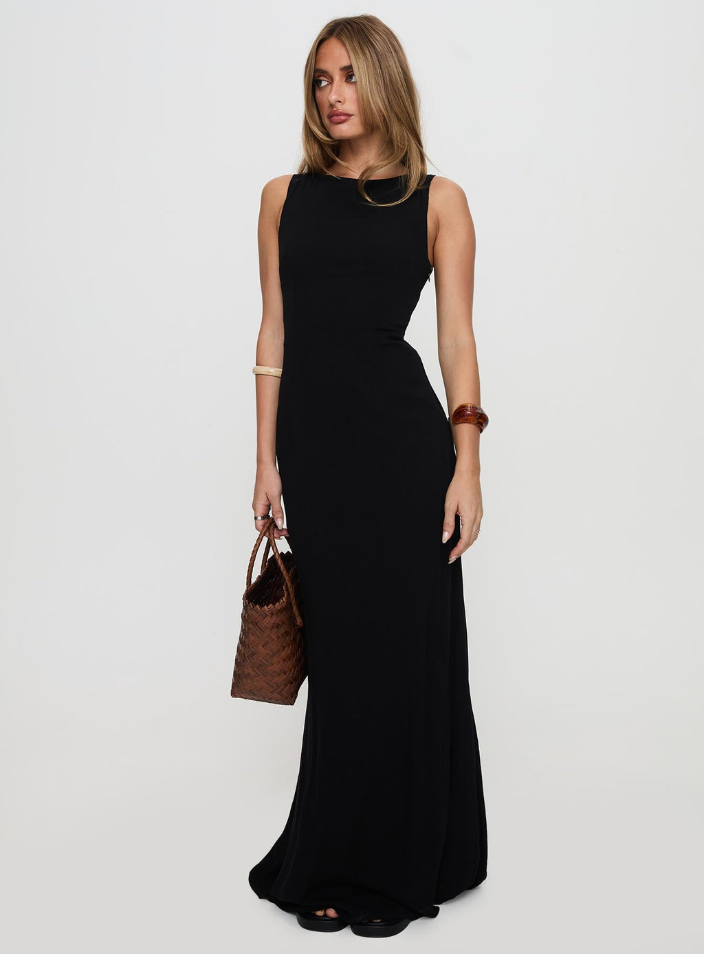 Women's Ace Of Hearts Backless Maxi Dress Black — Dress