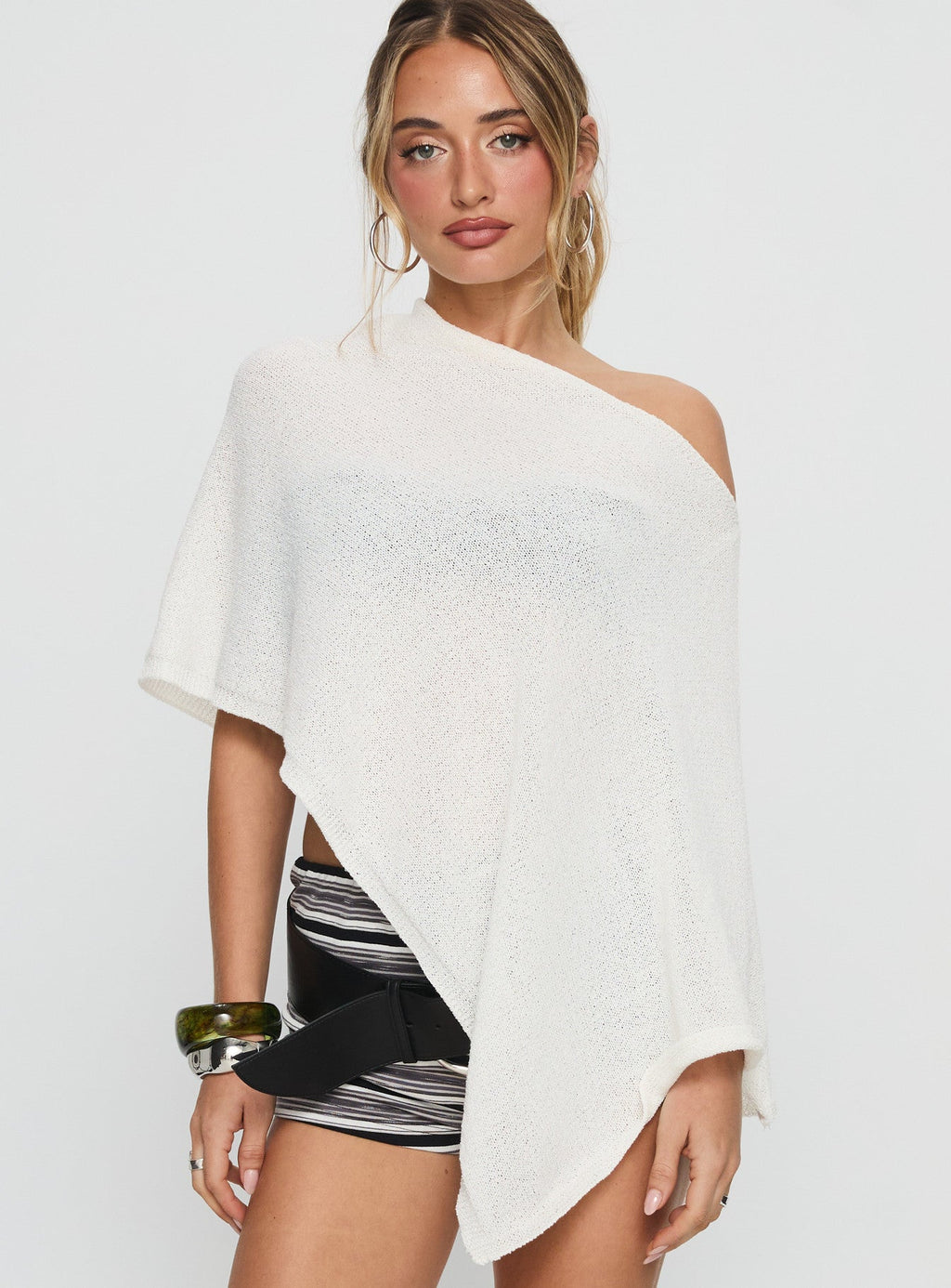 Women's Rouse Off Shoulder Knit Poncho White — Sweater