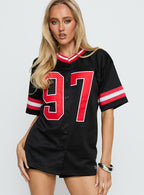Women's SDSU Football Button Down Jersey Black — Top