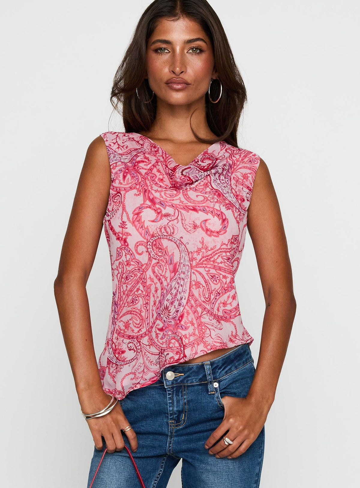 Women's Blame The Rain Cowl Neck Top Pink Paisley