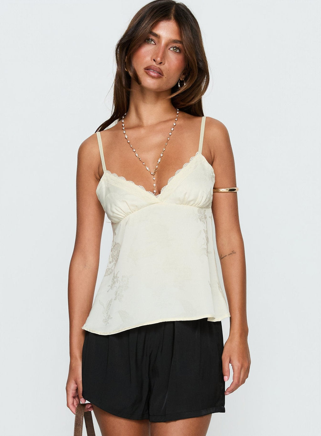 Women's Had Me At Hello Lace Trim Floral Detail Top Cream