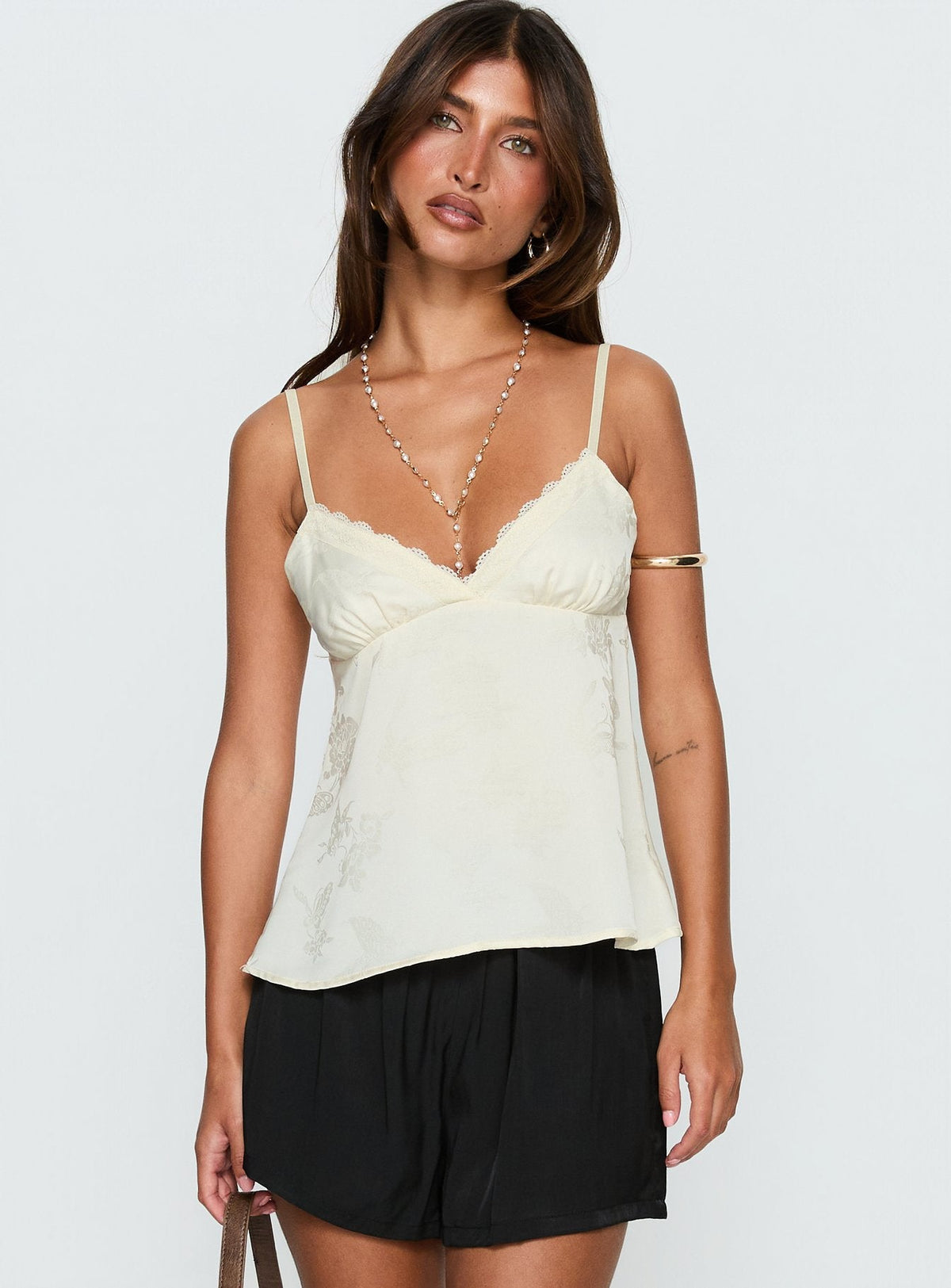 Women's Had Me At Hello Lace Trim Floral Detail Top Cream