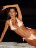 Women's Rissa Scrunch Tie Side Bikini Bottoms Pink Stripe — Swimwear
