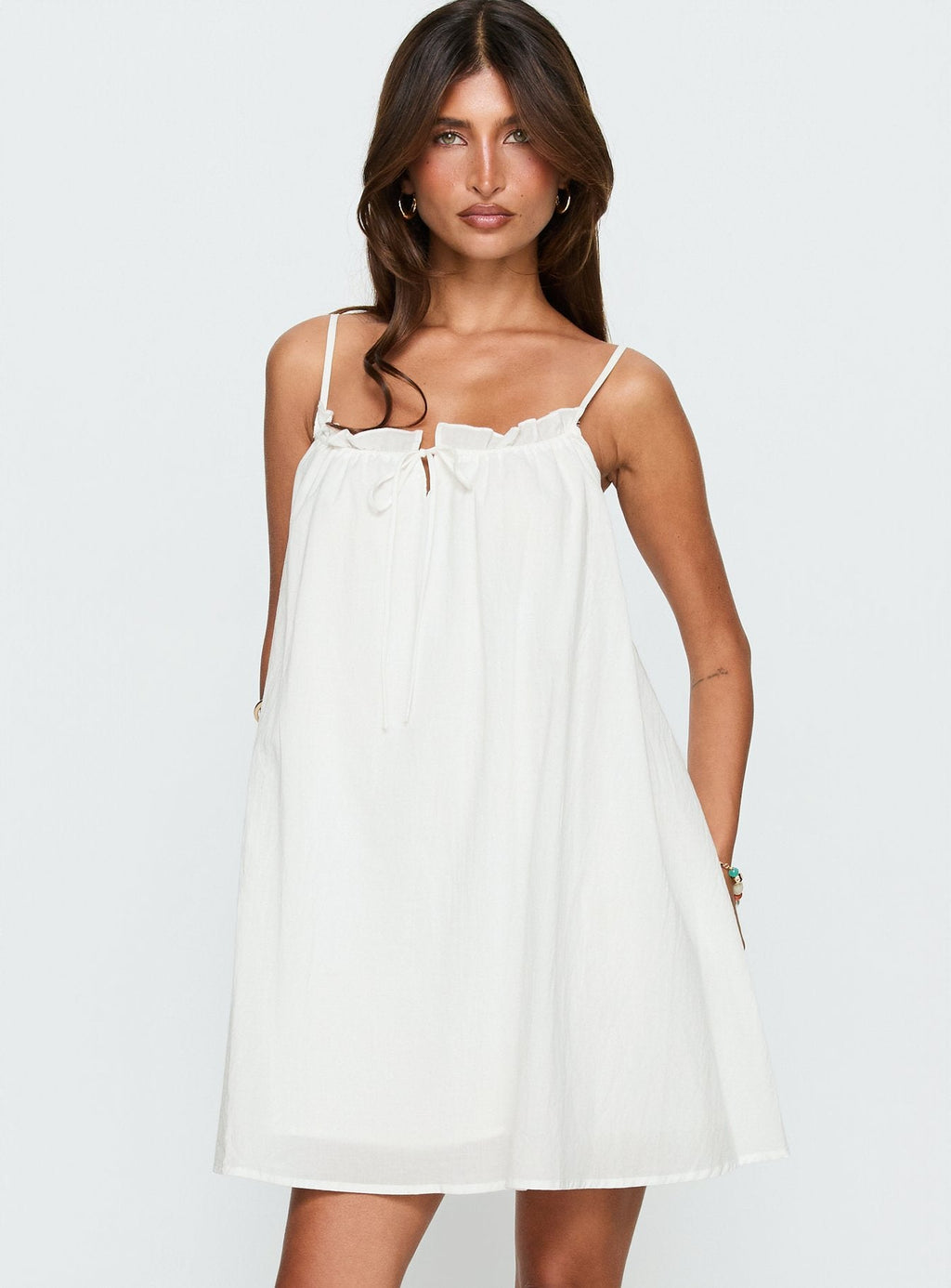 Women's Kind Of Wonderful Tie Detail Baby Doll Mini Dress White — Dress