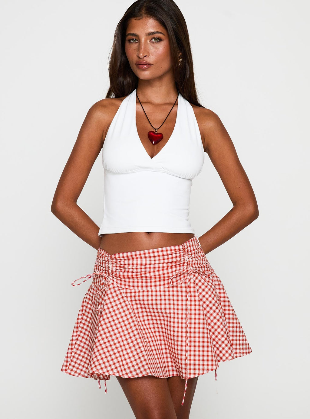Women's Sweet Verona Ruched Mini Skirt Red Check