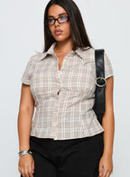 Women's Cottesloe Blouse Top Brown Check Curve