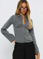 Women's Dawna Hook And Eye Corset Top Grey Pinstripe