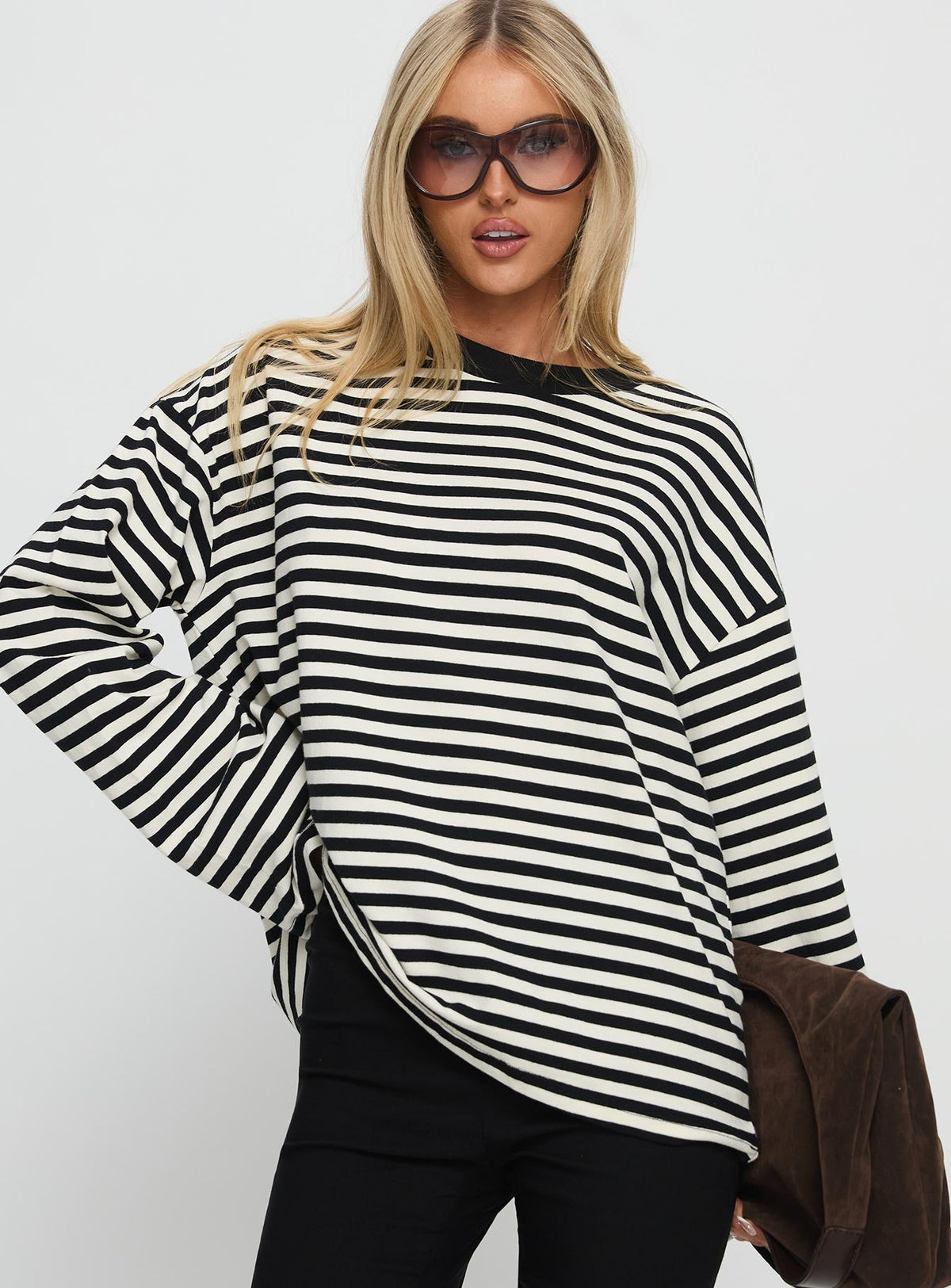 Women's Settle Down Long Sleeve Top Black / White Stripe