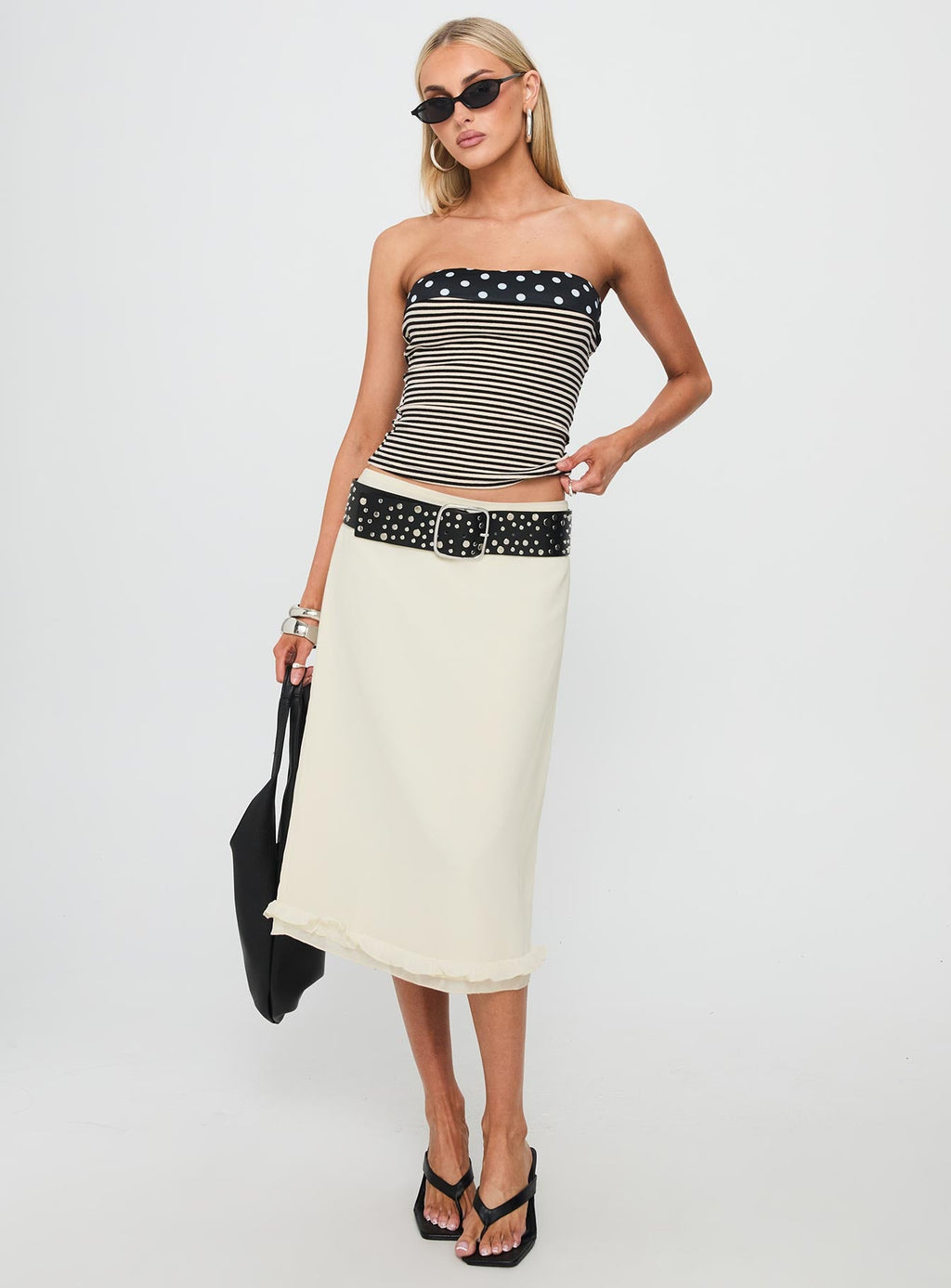 Women's Rosette Frill Midi Skirt Cream