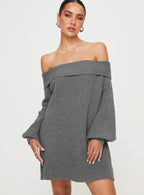 Women's Deya Off The Shoulder Mini Dress Grey — Dress