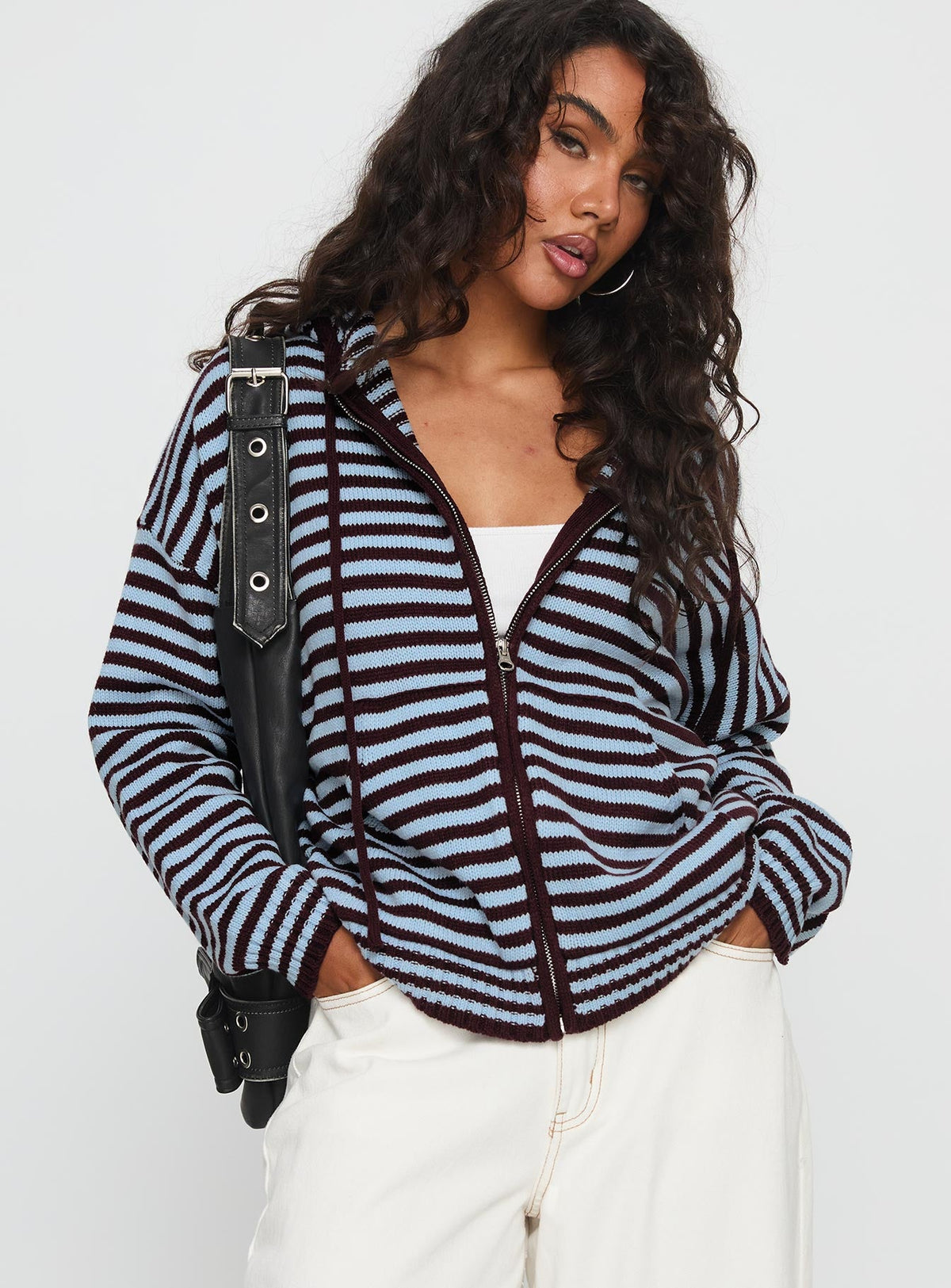 Women's Brienna Zip Jacket Burgundy / Blue Stripe — Sweater