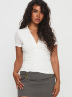 Women's Whirl Shirred Collared Top White